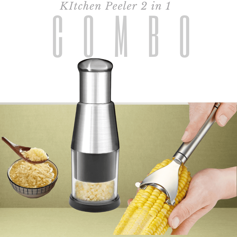 Stainless Steel Corn Peeler  +  Hand Press Garlic Chopper  (Kitchen  Peeler 2 in 1 Combo)