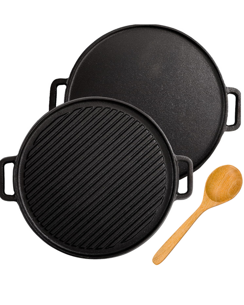 Cast Iron 2-in-1 Pre-Seasoned Tawa & Free Wooden Spatula