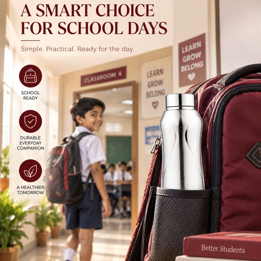 Neopot Stainless Steel Single Wall Water Bottle | Matte Finish | Silver | 1000 ml Capacity