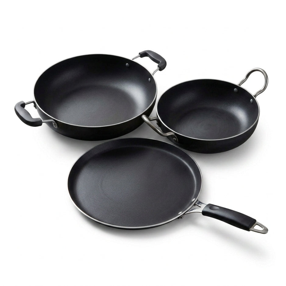 3 Peice Iron Combo - (2 Kadai + 1 Dosa Tawa)