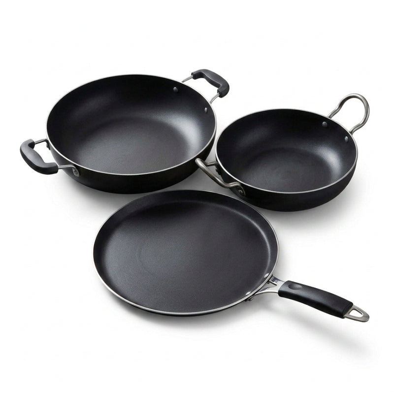 3 Peice Iron Combo - (2 Kadai + 1 Dosa Tawa)