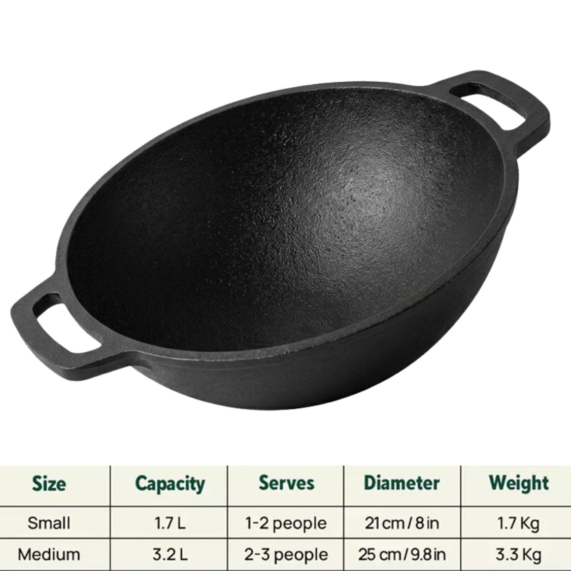 Pre-Seasoned Cast Iron Kadai with Flat Handles