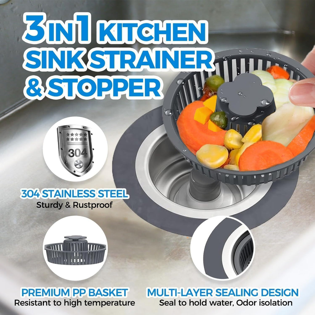3 in 1 Kitchen Sink Drain Strainer Stopper