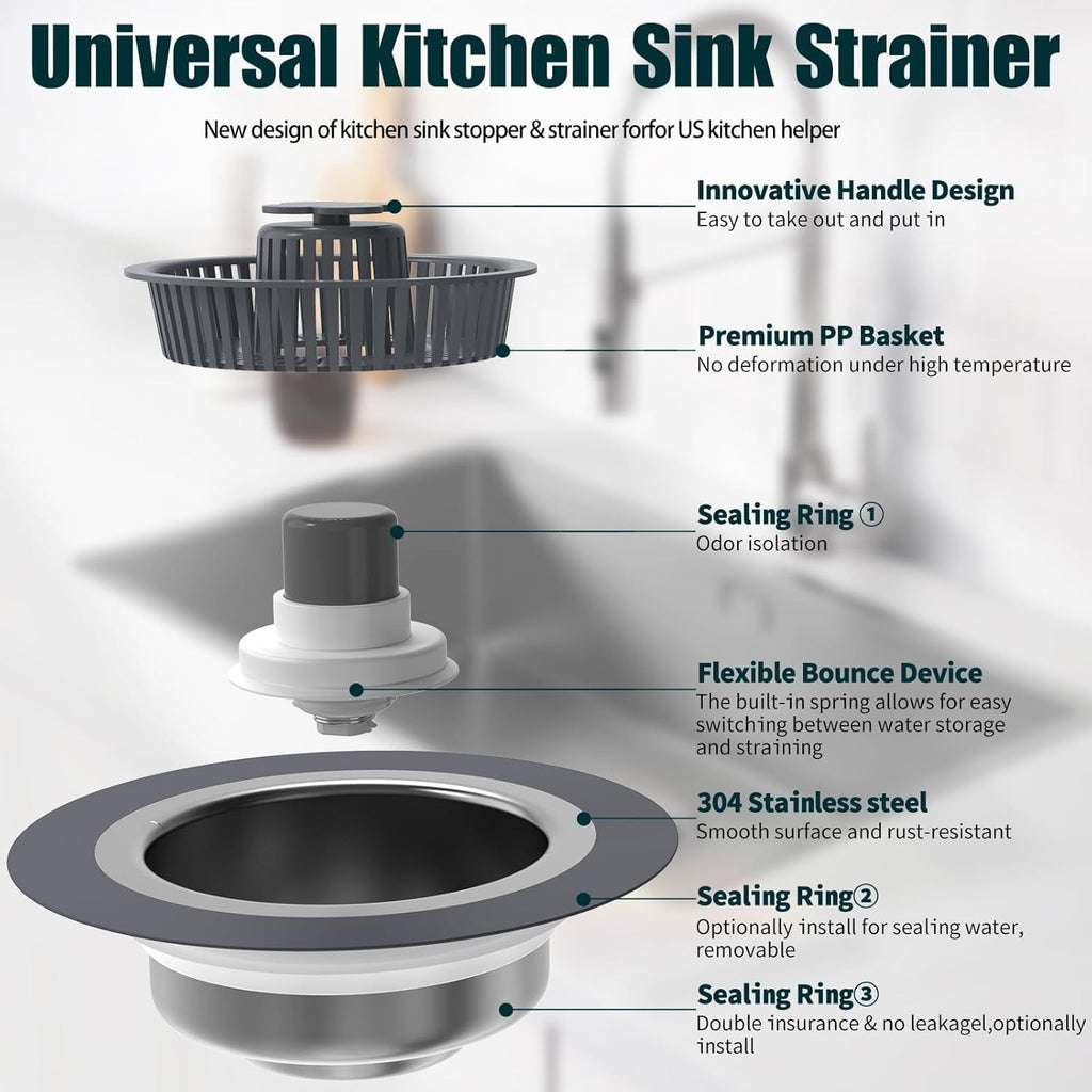 3 in 1 Kitchen Sink Drain Strainer Stopper
