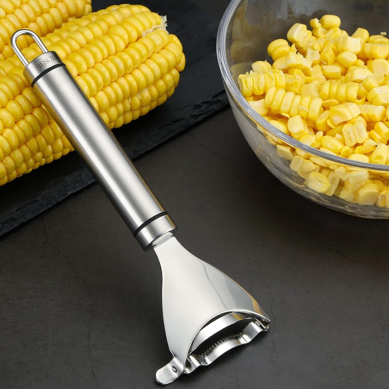 Stainless Steel Corn Peeler  +  Hand Press Garlic Chopper  (Kitchen  Peeler 2 in 1 Combo)