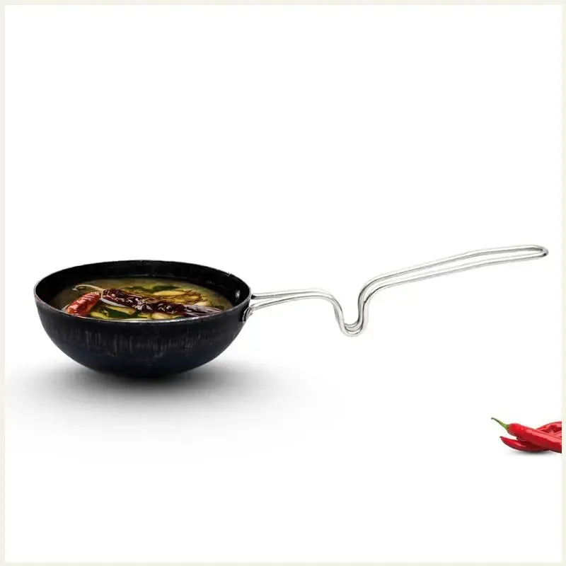 Tadka Pan 100% Pure Iron  with Stainless Steel Handle , Pre-seasoned, Toxin-free