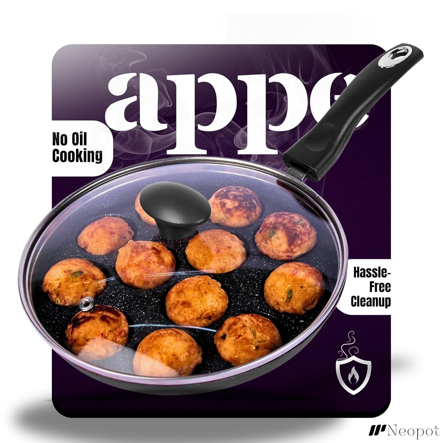 Nonstick Appe Pan with Lid and Long Handle.
