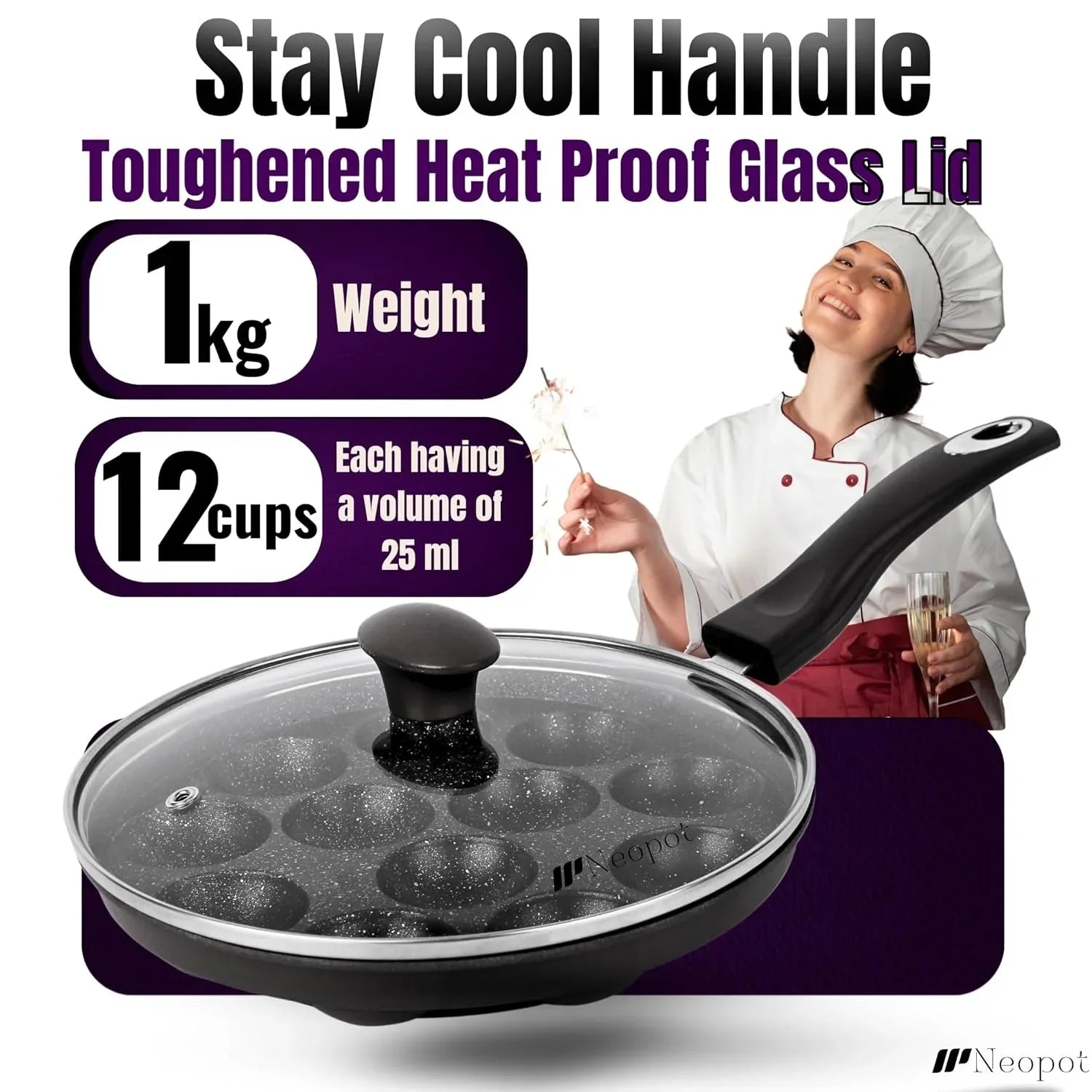 Nonstick Appe Pan with Lid and Long Handle.