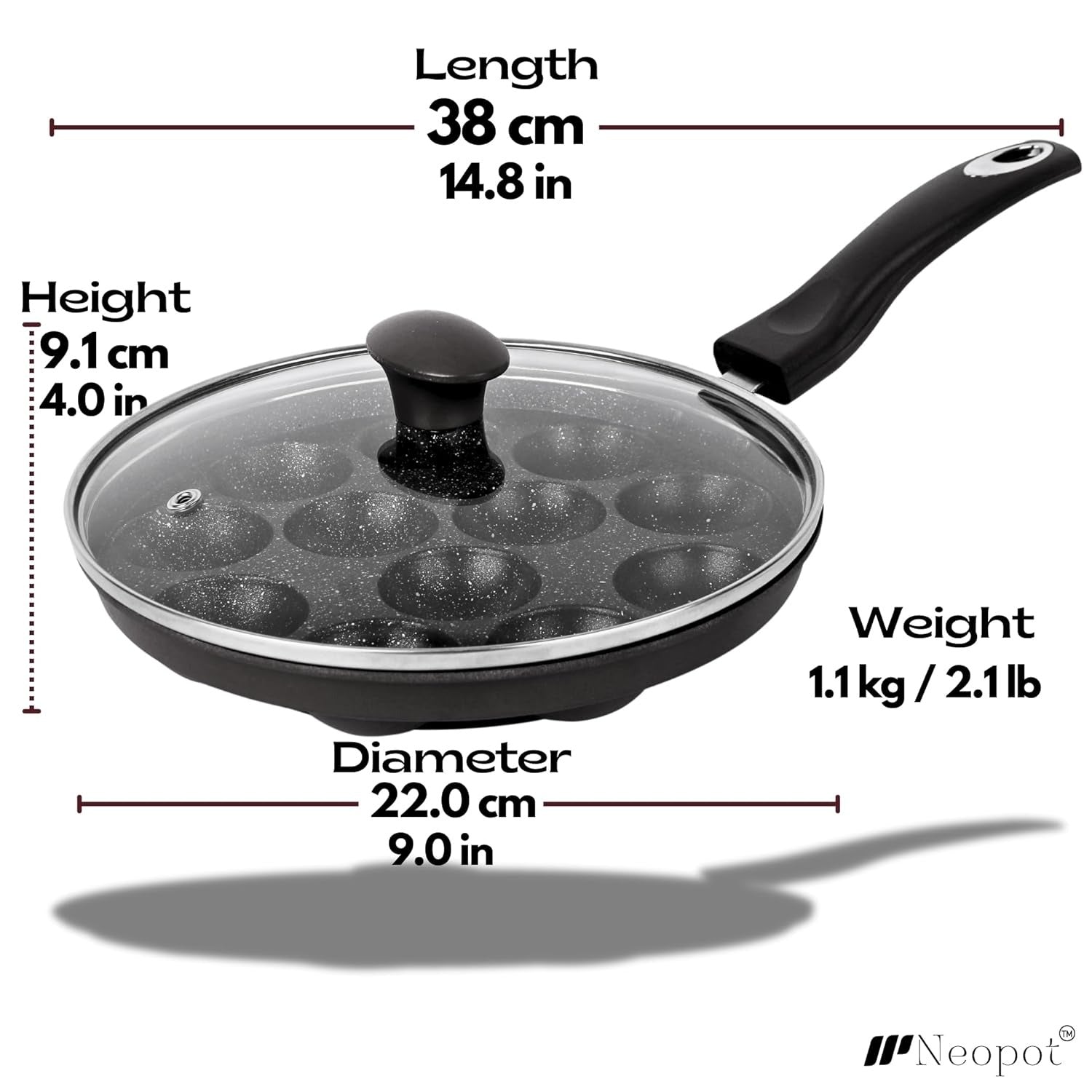 Nonstick Appe Pan with Lid and Long Handle.
