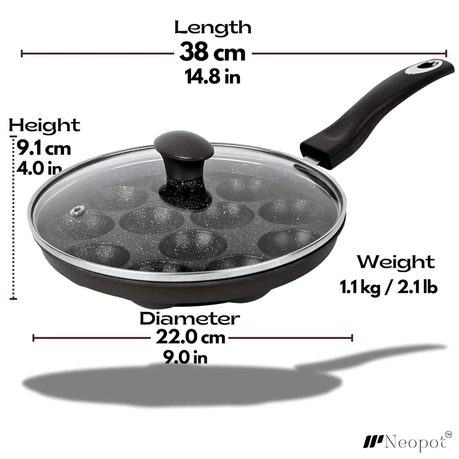 Nonstick Appe Pan with Lid and Long Handle.